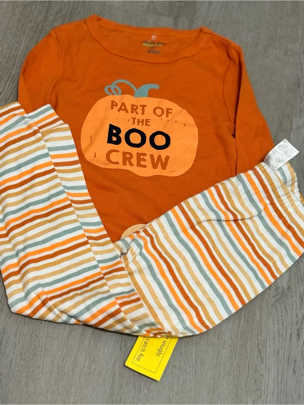 chick pea Orange Halloween 'Boo Crew' Pajama Set with Striped Leggings
